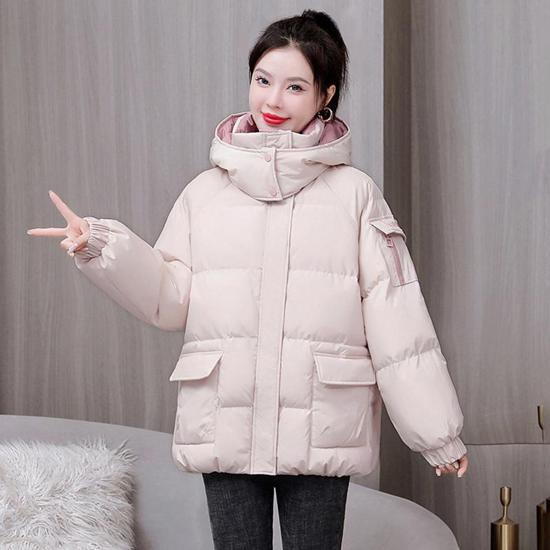 Женская утолщенная теплая парка на осень-зиму, женская повседневная однотонная свободная короткая куртка с большим карманом и капюшоном, верхняя одежда