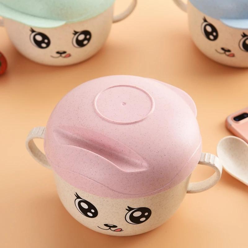 2 шт./набор столовых приборов для кормления детей, пшеничная мультяшная детская посуда, набор столовых приборов для детей, противоожоговая тарелка, учебная миска + ложка