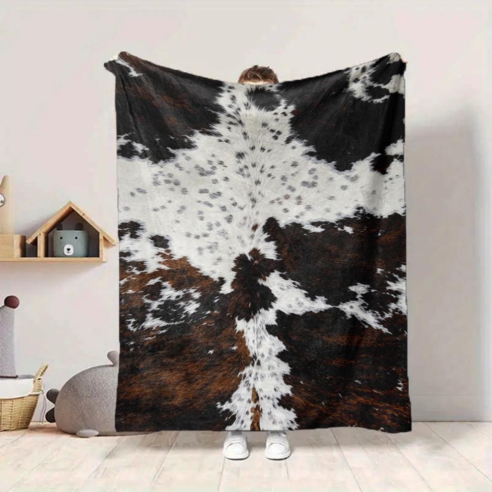 1Pc Cowhide Texture Blanket Soft And Comfortable Casual Warm Camping Travel Christmas Halloween Xmas Gift M9288