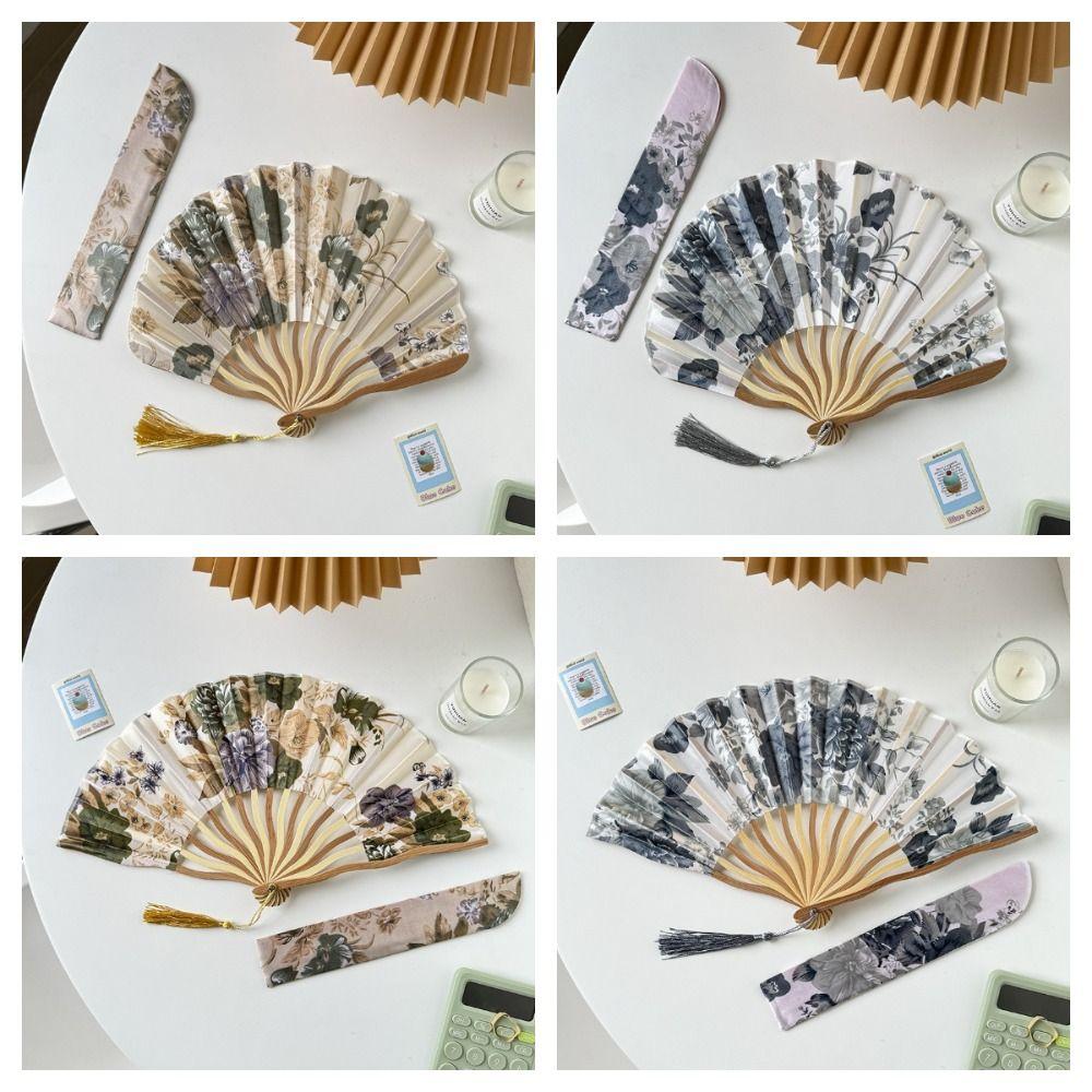 Цветочный шелковый складной веер в китайском стиле, складной веер с кисточкой, реквизит для танцев, ручной веер, подарок для девушки