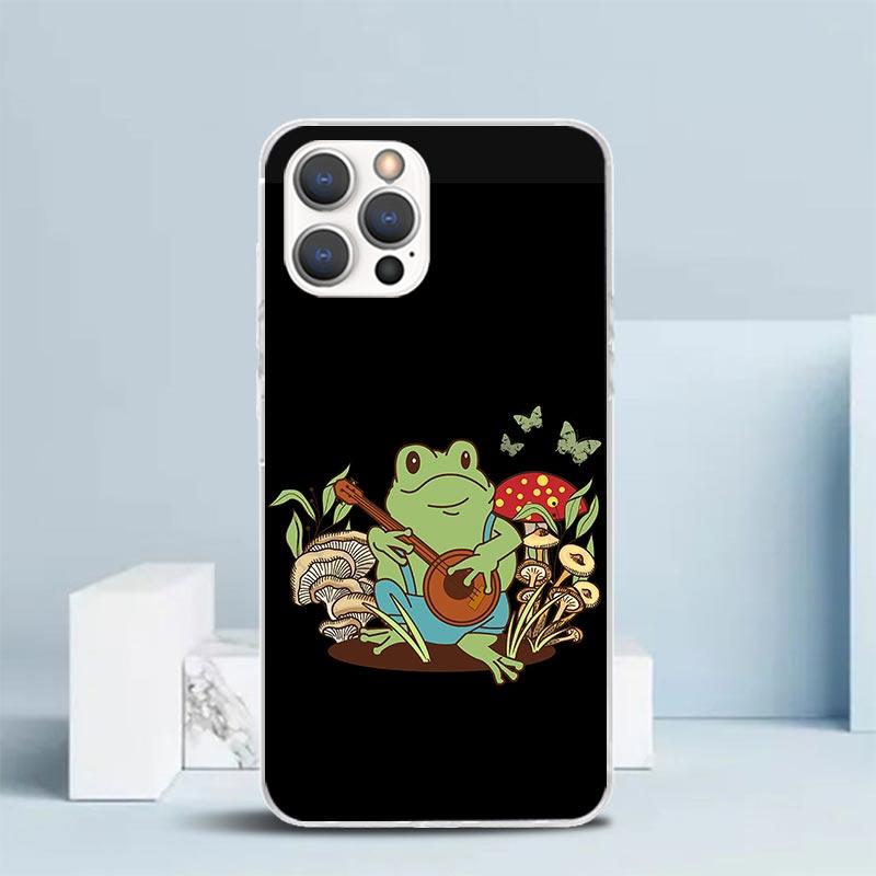 Коттеджкор Лягушка Гриб Кавайный Чехол для Телефона Для IPhone 16 17 Air 16E 15 14 Plus 13 Mini 12 11 Pro Max 7 8 + SE 2020 Мягкий ТПУ Задняя