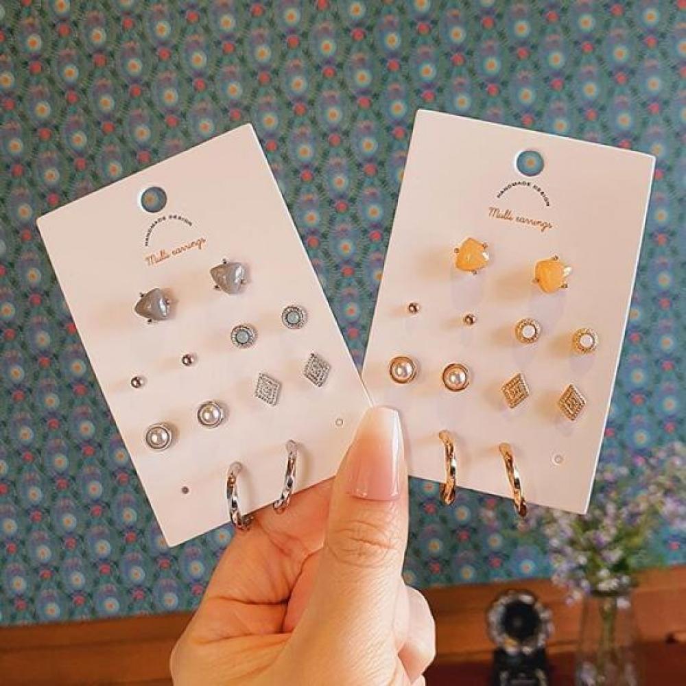 New Arrivals Open Run Women Simple Antique Bead Pearl Round Ball Earrings 6pcs
