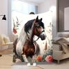 Spring Floral Horse Fleece Blanket Boho Equestrian Style Throw Blanket Soft Cozy for Country Home Decor Spring Outdoor Lounging