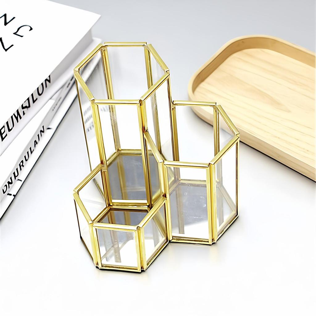 Nordic Style Makeup Brush Holder, Dressing Table Organizer, and Stationery Pen Holder Glass Storage.