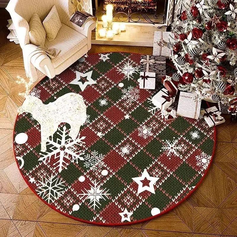 Christmas Plush Rug Festive Home Decor Round Area Bedroom Living Room
