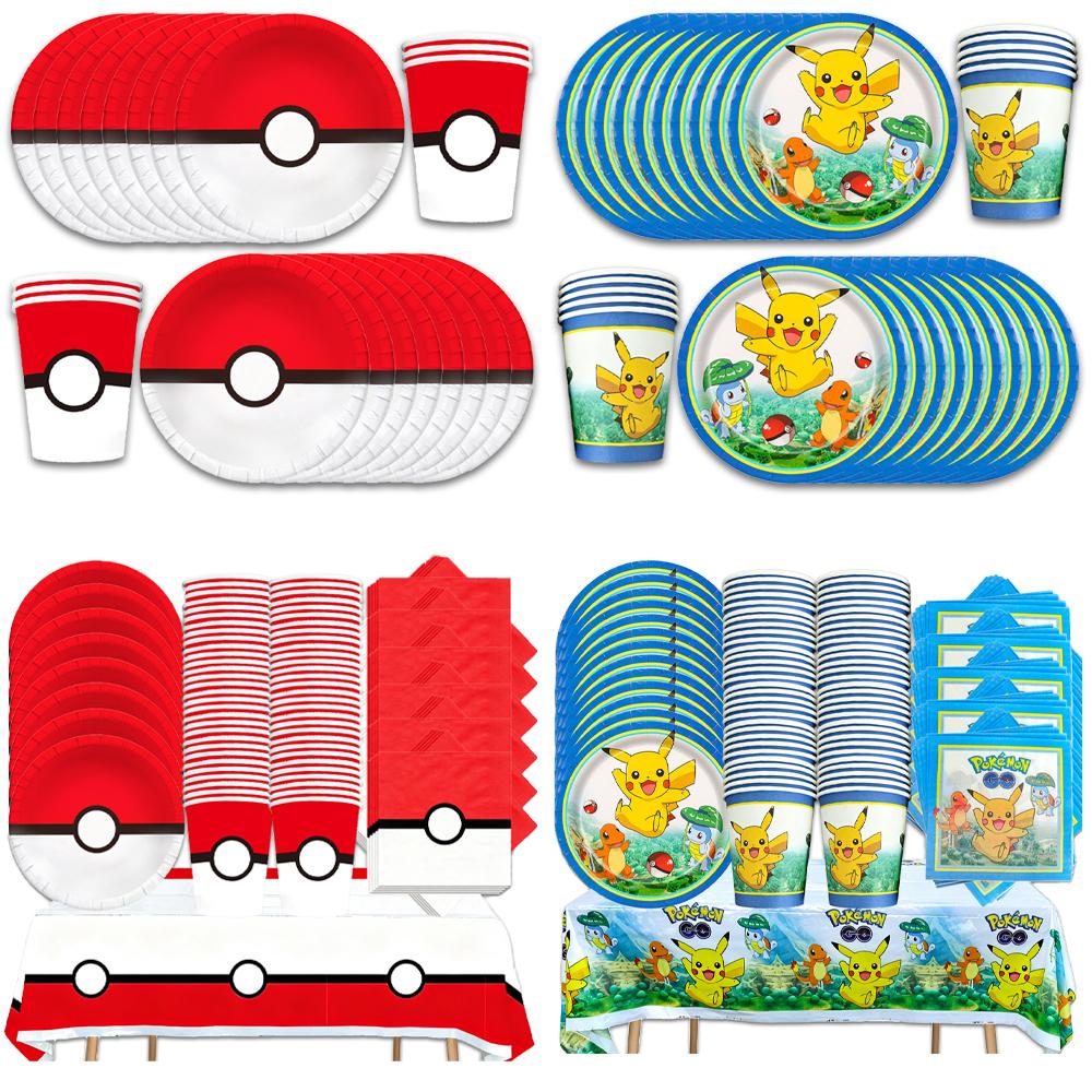 Cartoon Pikachu Birthday Party Decoration Kids Party Tableware Set Paper Cup Paper Plate Napkins Tablecloth Baby Shower Supplies