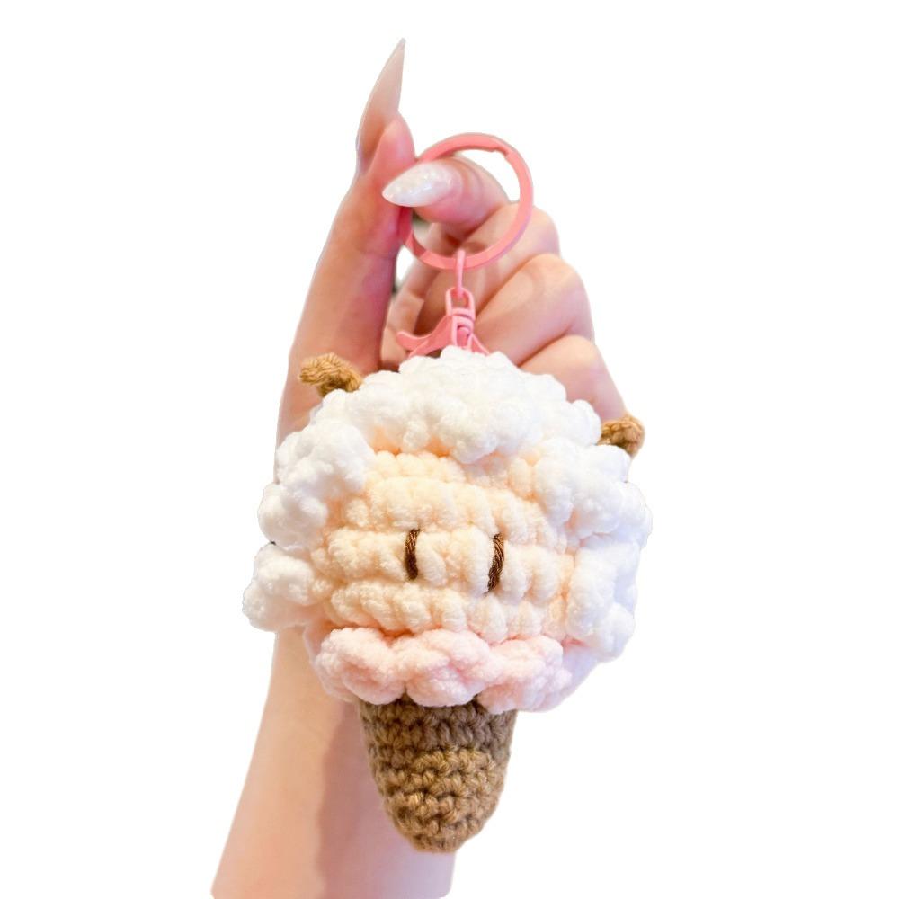 Soft Crochet Sheep Ice Cream Keychain Cute Knitted Lamb Bag Charm  Hanging Decoration