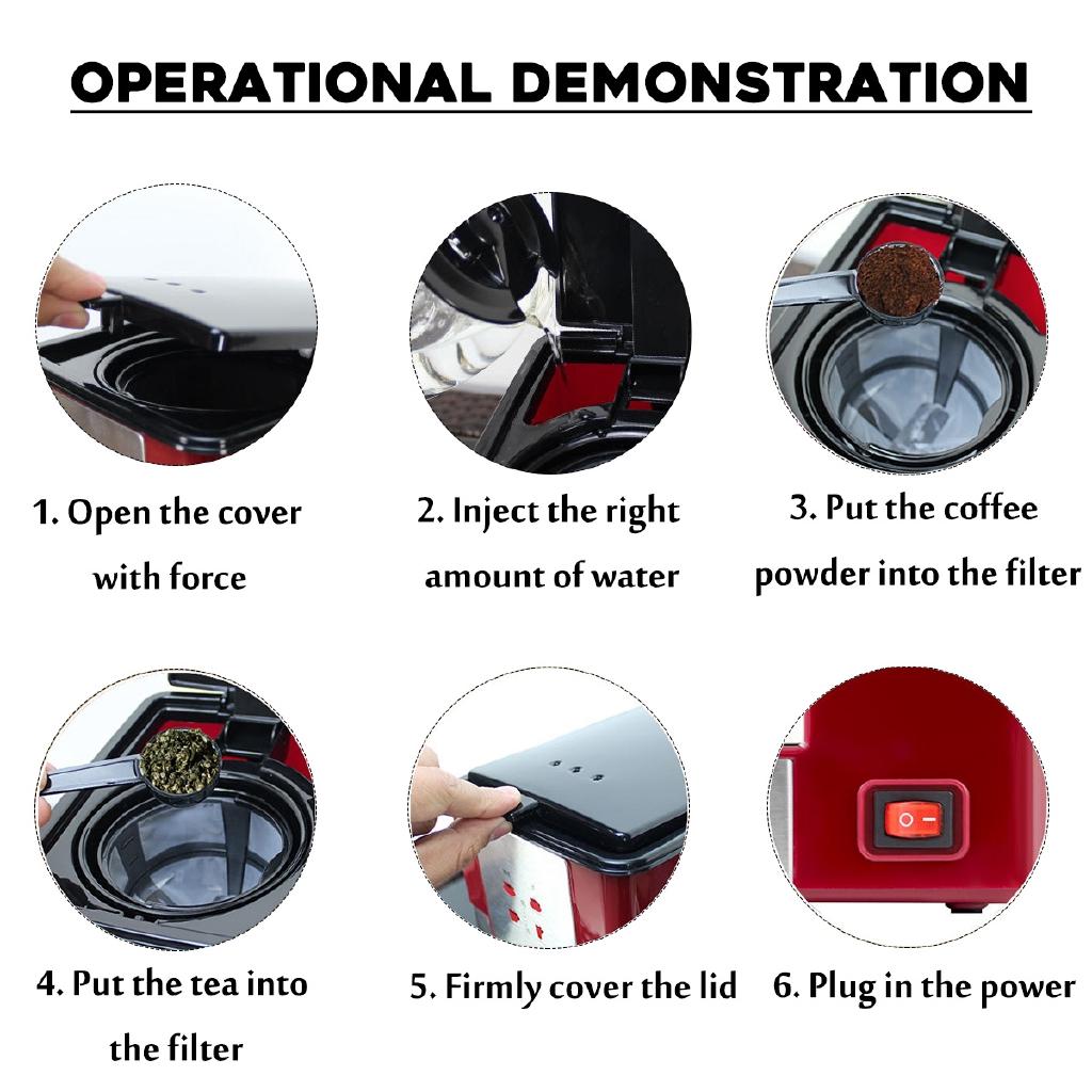 600ML 6 Cups Coffee Tea Machines Household Office American Style Drip Tea/Coffee Making Machine Coffee Machine 550W