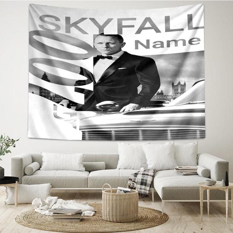 Custom Name 007 James Bond Print Tapestry, Backdrop, Easy Setup, Ideal for Bedroom, Office & Living Room, with Aesthetic Wall Hanging Decor.