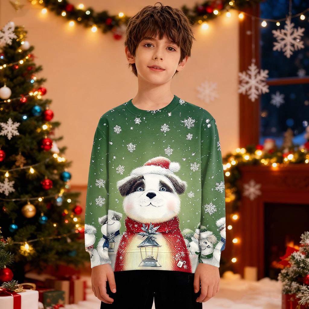 Рождественский свитшот для мальчиков и девочек, уродливая рождественская футболка, свитшот с круглым вырезом, для малышей, с длинным рукавом, пуловер, наряд, топы