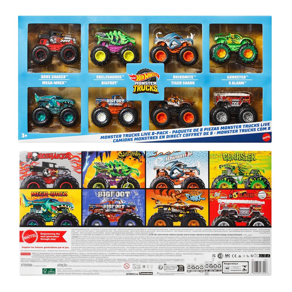 Hot Wheels Monster Truck 1:64 8-Pack Assortment Vehicle Toy Miniature Cars for Ages 3 and Up, Multi-Purpose, JCW76