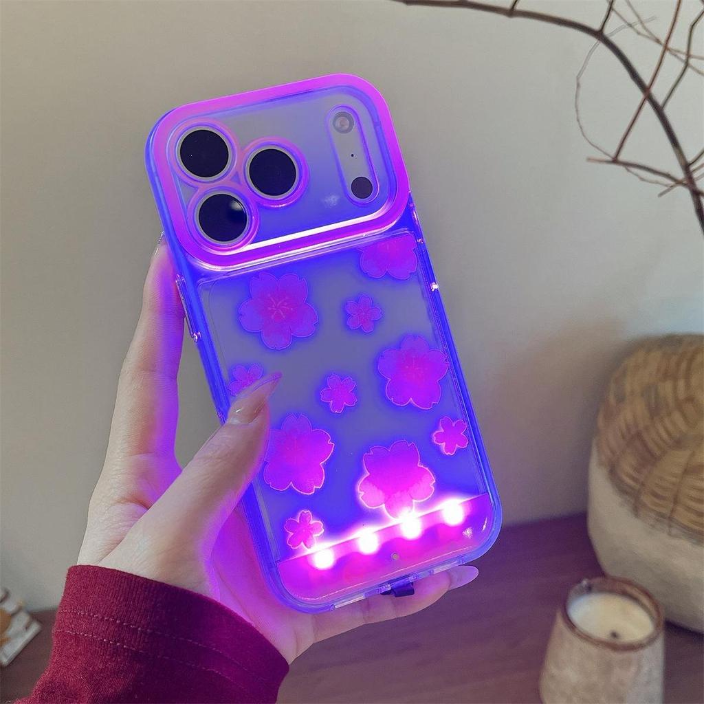 Светящийся чехол для iPhone 17/16 Pro Max «Весенняя сакура» с функцией смены цвета и вспышкой при звонке