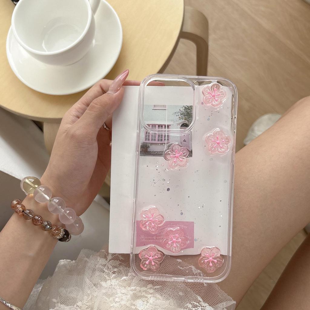 3D Розовый Цветок Вишни Эпоксидный Чехол для Телефона для iPhone 17 Pro Max/15 Pro Max/12