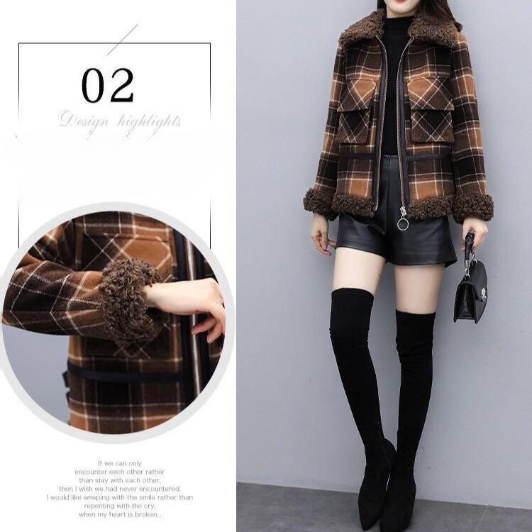 Short Padded Aesthetic Cropped Fleece Jacket Woman Winter Woolen Coat for Women Autumn Winter Vintage Clothing Parkas Plaid Jacket