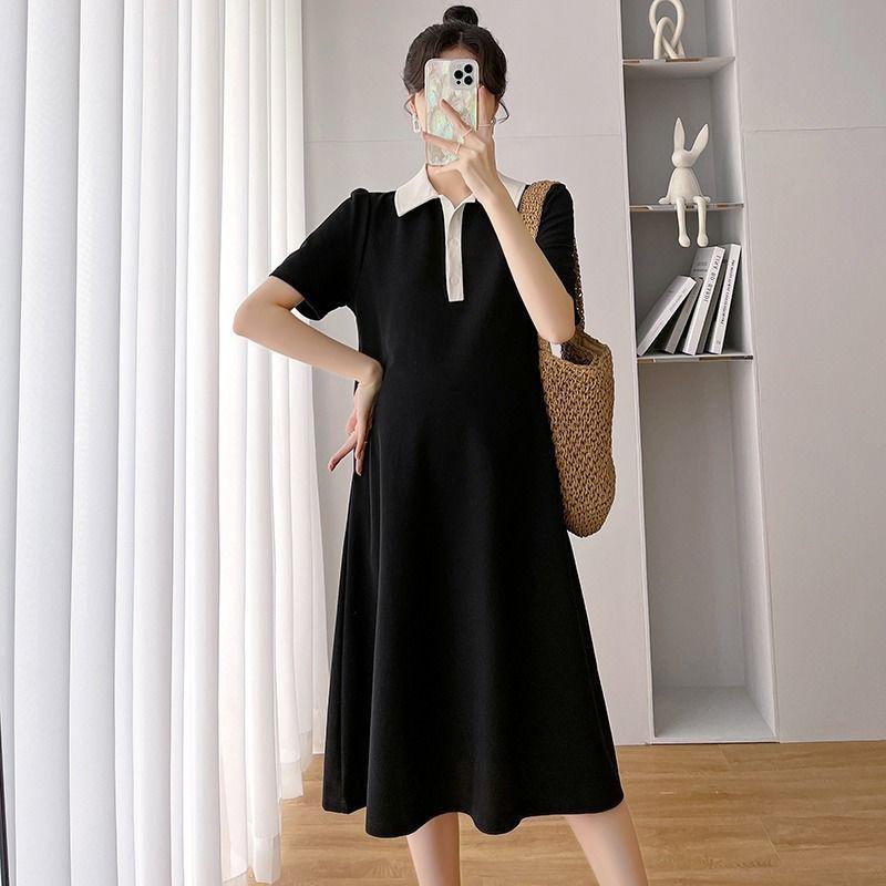 Летнее платье для беременных, короткое платье-поло с отложным воротником, платье с коротким рукавом для беременных