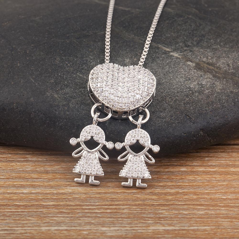 Nidin Hot Sale Classic Son/Daughter Sparkling Zircon Charm Pendant Necklace For Women Boys and Girls Clavicle Chain Jewelry Gift