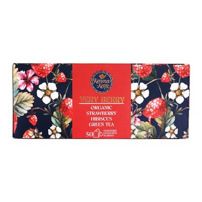 Organic Green Tea with Strawberry and Hibiscus (50 Pack, 2 G), Very Berry Tea, Karma Kettle
