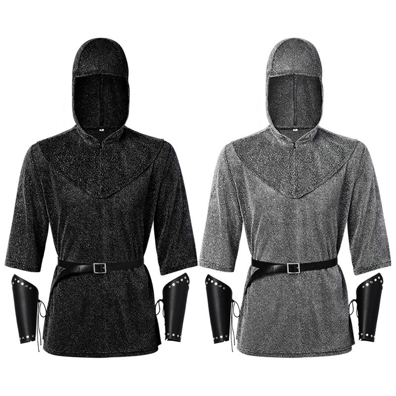 Аниме Ренессанс Искусственная Кольчуга Туника Рубашка Койф Средневековый Рыцарь Капюшон Костюм Крестоносца Наряд Наручи Поясной Ремень Набор