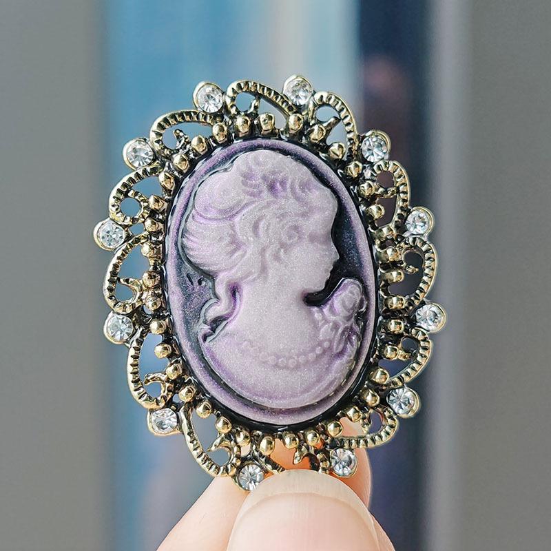 Fashion Cameo Brooch Beauty Head Corsage, Alloy Rhinestone Corsage Clothing, Pin Accessories Women