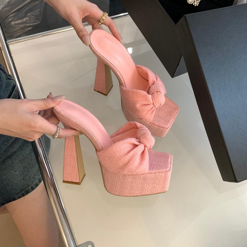 CNMR Женские тапочки на толстой платформе с открытым носком и бабочкой, свадебные банкетные босоножки на очень высоком каблуке