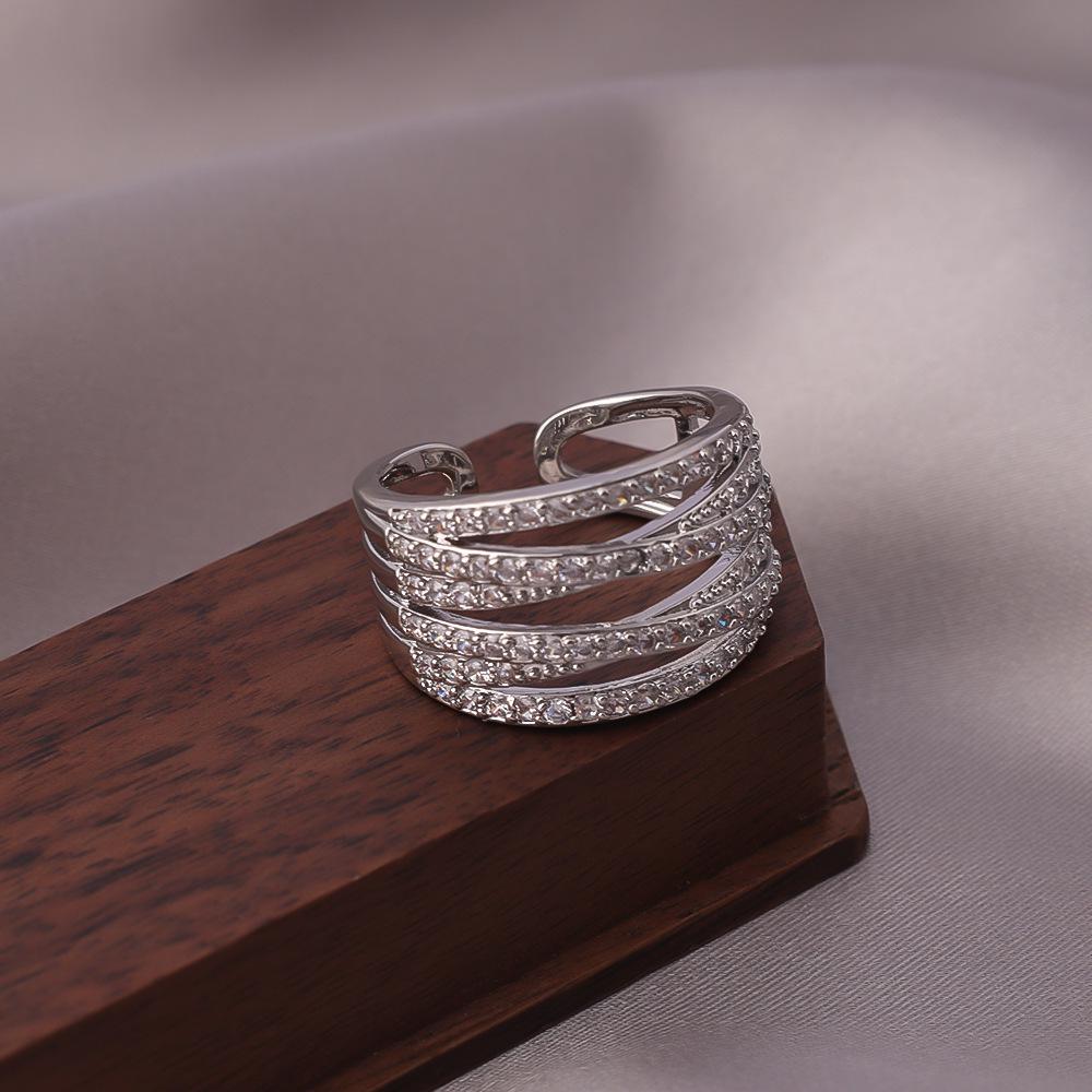 Многослойное кольцо «Волна с бриллиантами» в корейском стиле для женщин - Европейская и американская модная бижутерия для указательного пальца