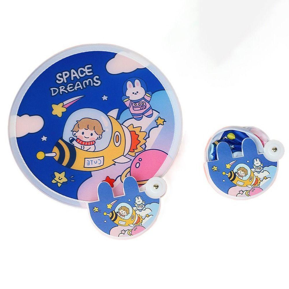 Hand-operated Mini Round Fan With Handle Portable Cloth Fan Cartoon Folding Round Fan  Summer