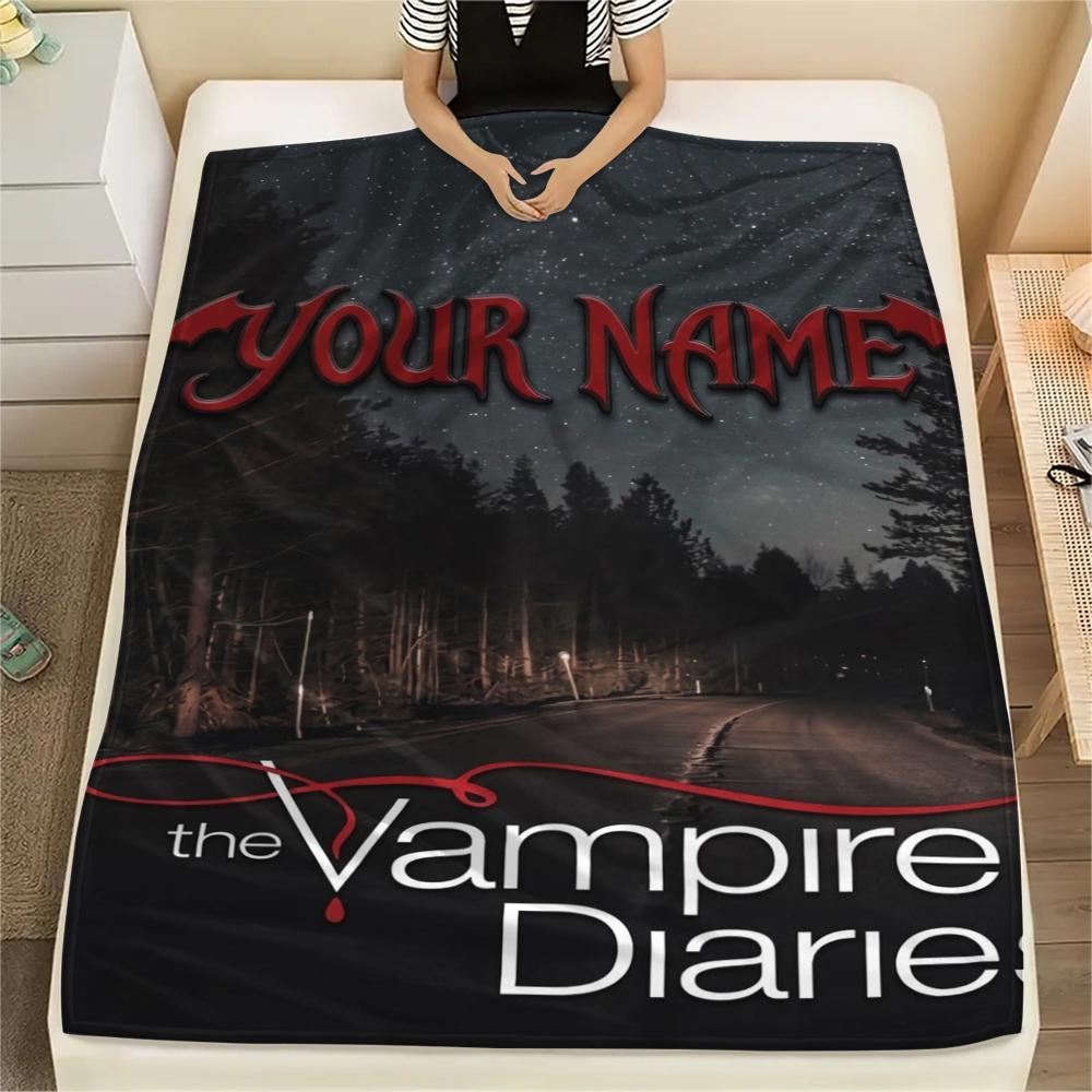 1PC Custom Name Vampire Diaries Patterned Flannel Blanket Suitable For All Seasons for Home Decor Warmth and Comfort Gifts Holiday Present