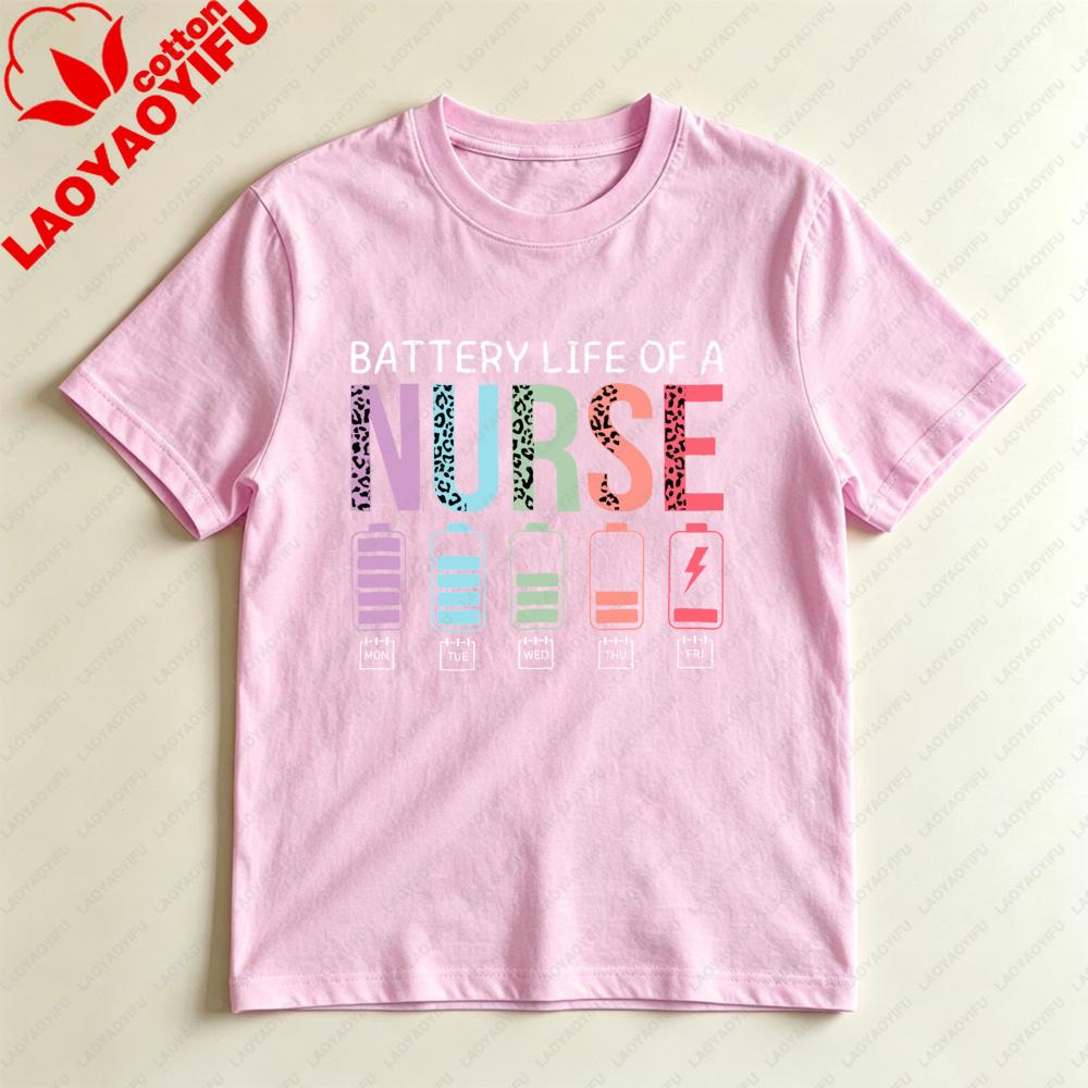 Battery Life Of A Nurse Unisex Tshirt Cotton Short Sleeve Casual Fashion Harajuku Aesthetic Summer Top For Nurses Gift