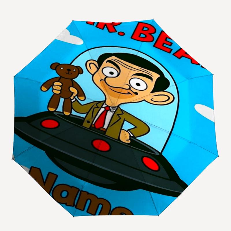 Custom Name Mr Bean Theme Automatic Umbrella, Lightweight & Portable, 8 Rib, Perfect for Outdoor Travel, Birthdays, Christmas, Gifts.