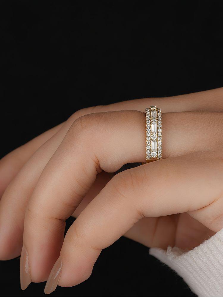 925 Sterling Silver Golden Simpe Rectangular Round Zircon Ring For Women Engagement Wedding Luxury High Quality Fine Jewelry