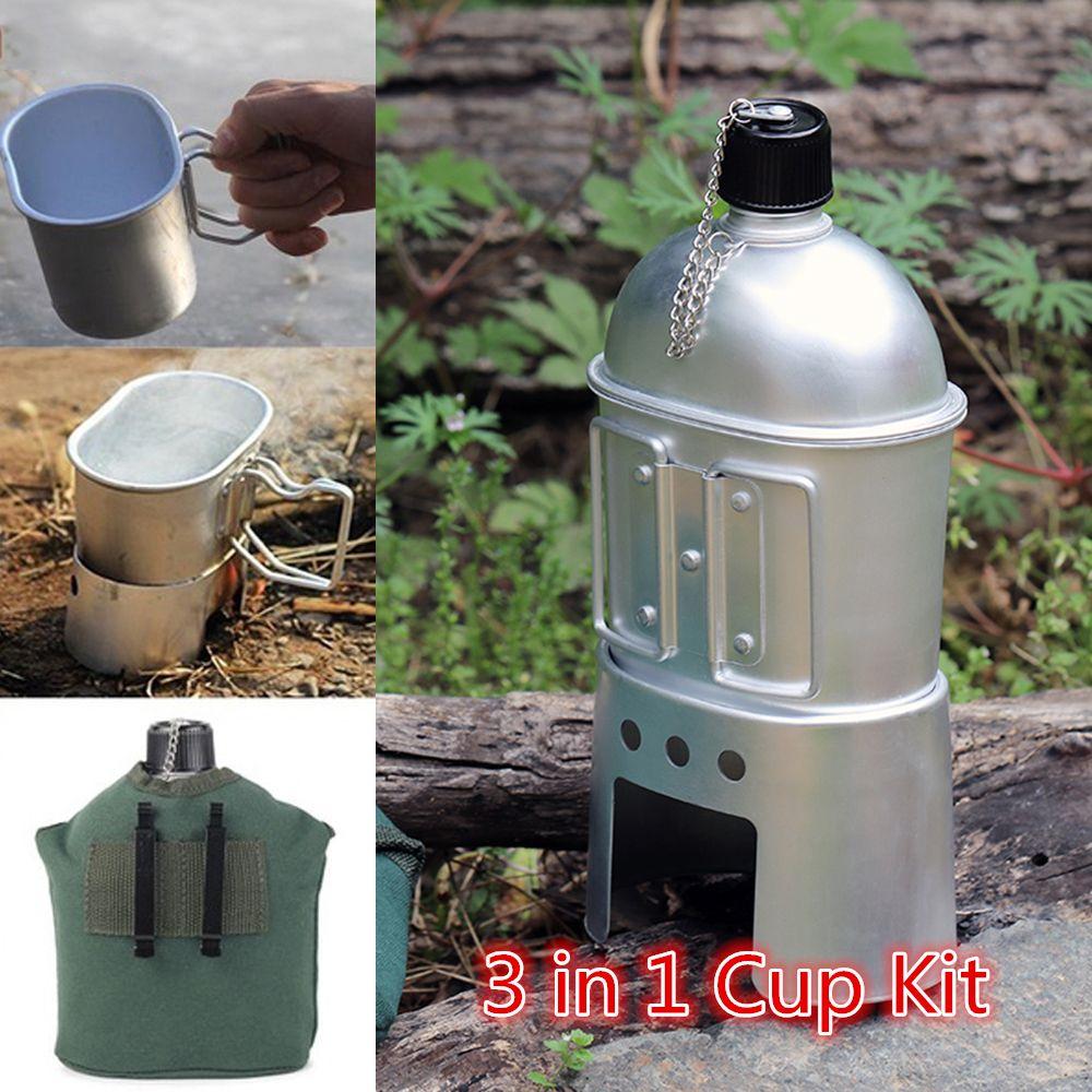 Zinc Zinc Alloy Hiking Backpacking Camping with Cover Bag Cookware Set Wood Stove Cup Kit Canteen Cup