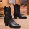 Women's Wide Width Pointed Toe Cowboy Boots, Chunky Heel Western Leather Boots, Vintage Slip-On Martin Booties for Women