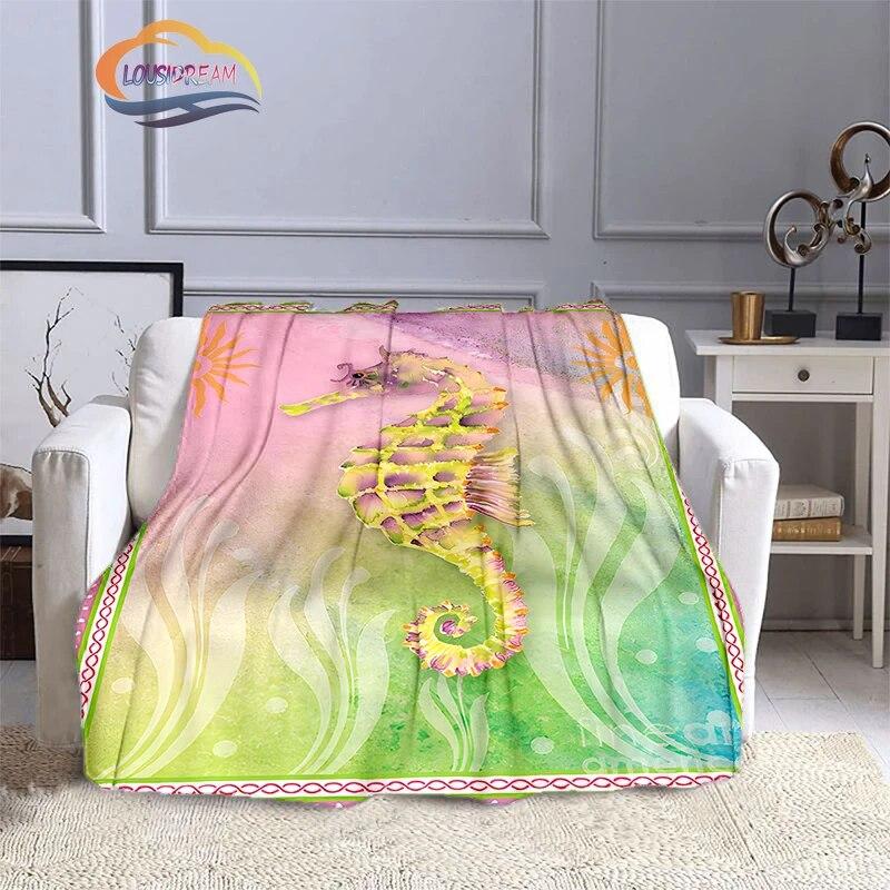 Marine Animal Sea Horse Blankets Super Soft Hippocampus Flannel Blanket Warm Lightweight Kids Bedding Sofa Chairs All Seasons