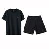 Loose Fit Solid Color Logo Round Neck Drop Shoulder Pullover Short Sleeve Mid Waist Elastic Shorts Casual Sports Set ATST641-1+AKST453-1