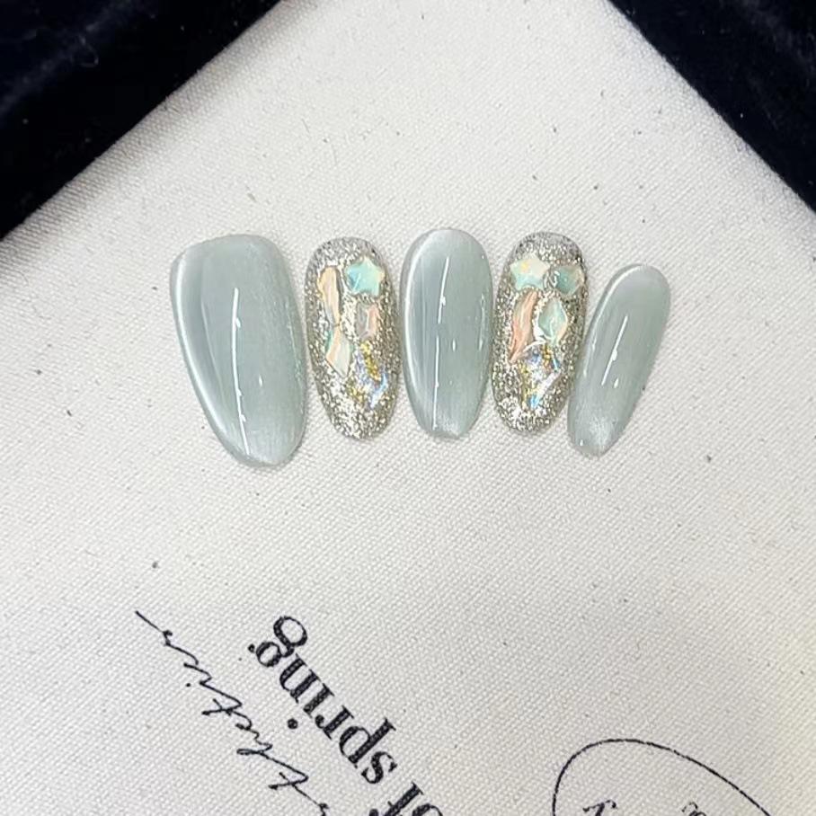 Чисто ручная работа Фототерапия Wear Nail Таблетки Green Milk Lift Green Wear Nail Готовый продукт Многоразовые патчи для ногтей