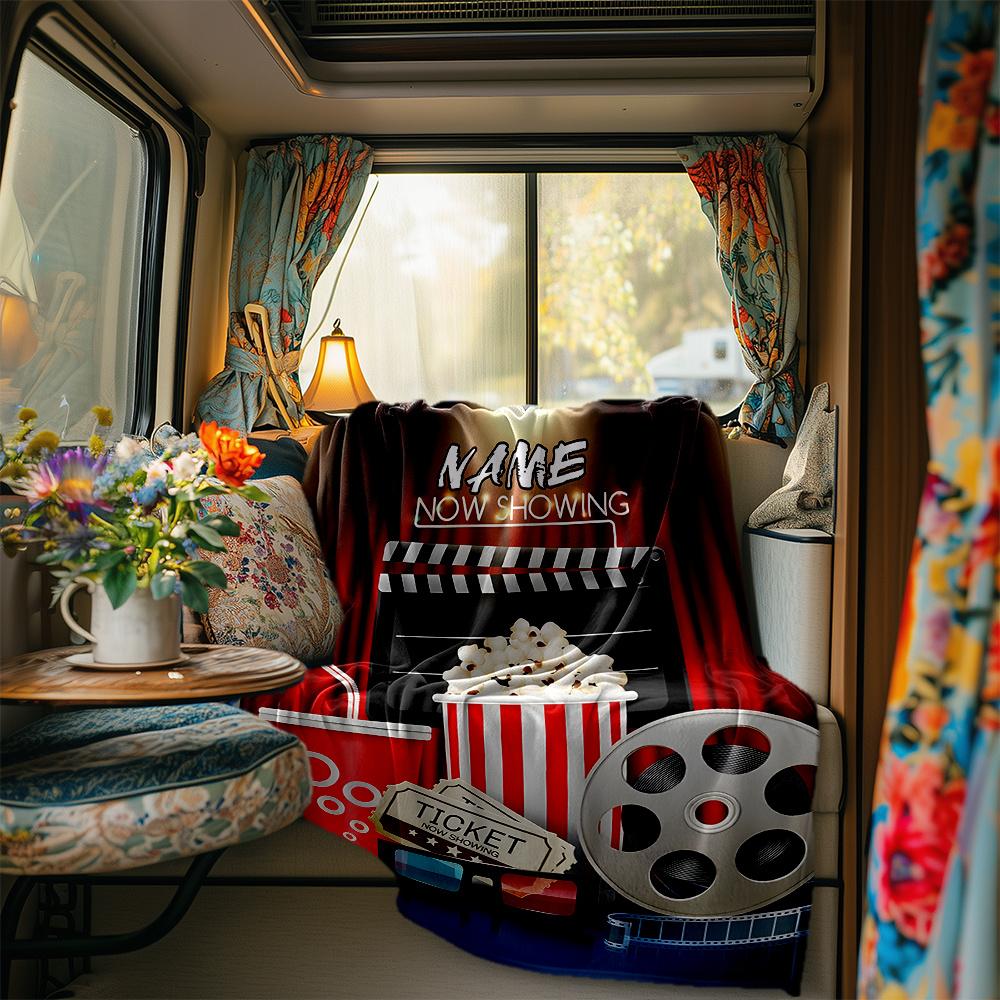 Movie Night With Popcorn And 3D Glasses Blanketcustomize Your Name Lightweight Comfortable And Stylish Blanket For Travel Bed Home Chair Office Sofa