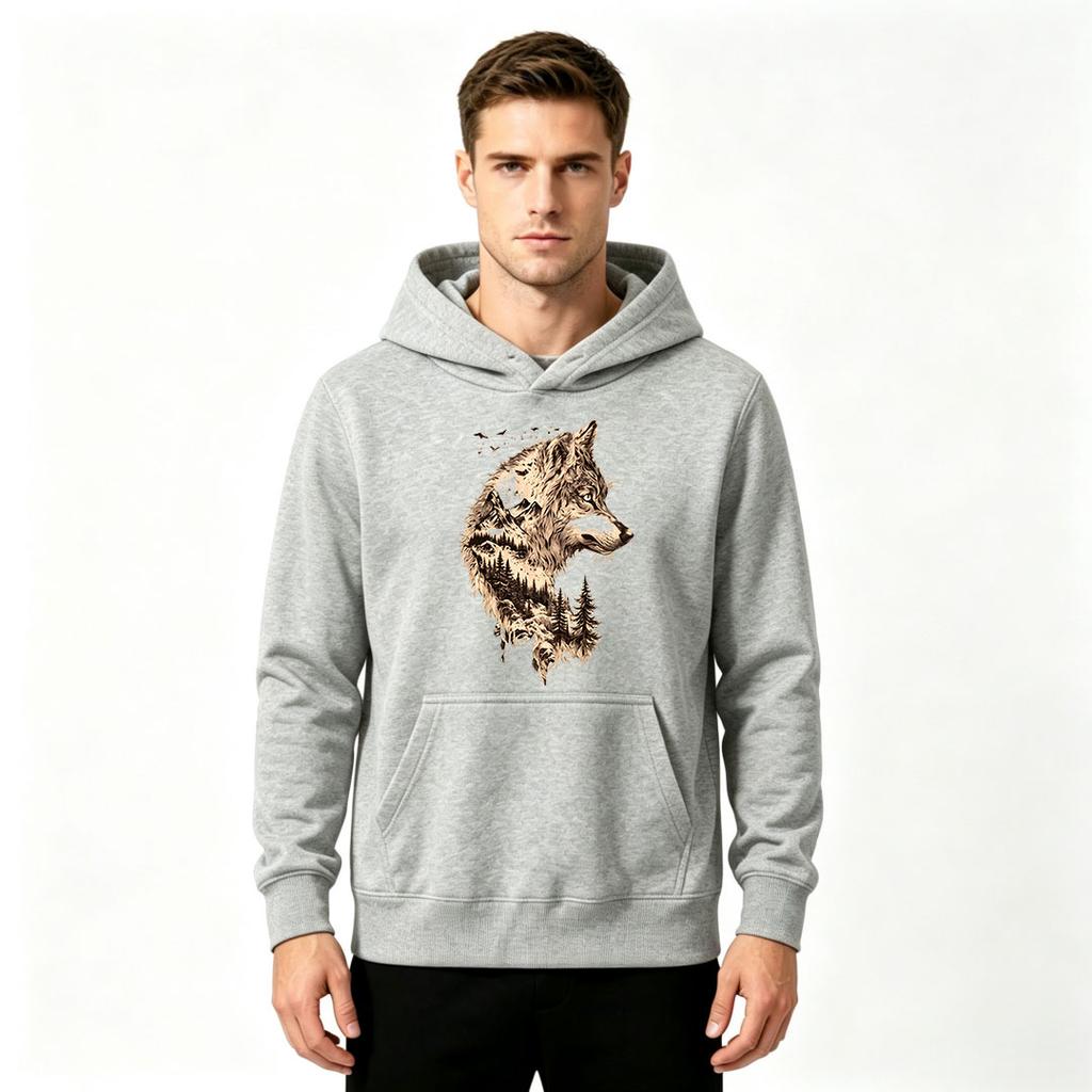 Men's Wolf Mountain Print Pullover Hoodie Casual Long Sleeve Sweatshirt for Men