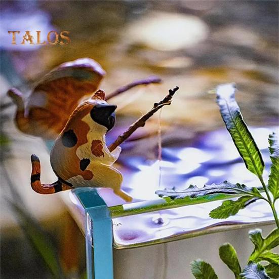 Рыболовная фигурка кота, статуэтка из смолы, мультяшный котенок, скульптура животного, домашний офис, настольный аквариум, украшение для аквариума