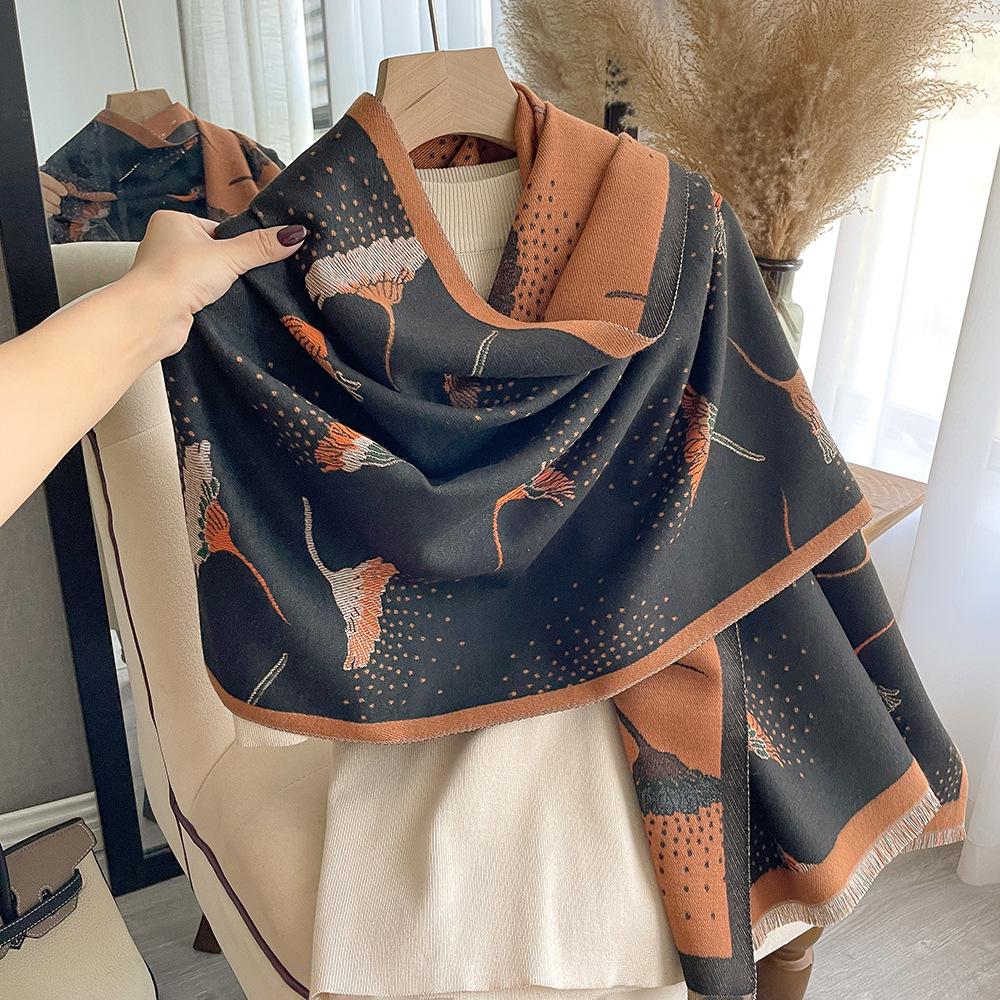 Vibrant Floral Woven Scarf - Soft, Breathable, and Warm Imitation Cashmere Shawl for Going Out - Elegant Versatile,and Coldproof for Autumn and Winter