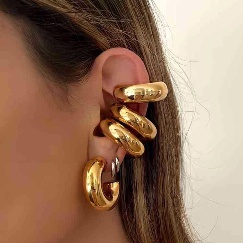 INS Модные Геометрические Минималистичные Серьги-Клипсы C-образной формы из Нержавеющей Стали с Покрытием из 18-каратного Золота, Не Тускнеющий Титан.