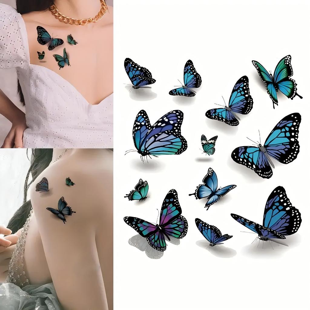 1 Sheet Rose Butterfly Flower Temporary Tattoos For Women Hand Arm, Fake Tattoo Sticker Waterproof Long Lasting Realistic Tatoos