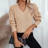Autumn and Winter Women's Knitted Sweater V-neck Loose Solid Color Twist Sweater for Women