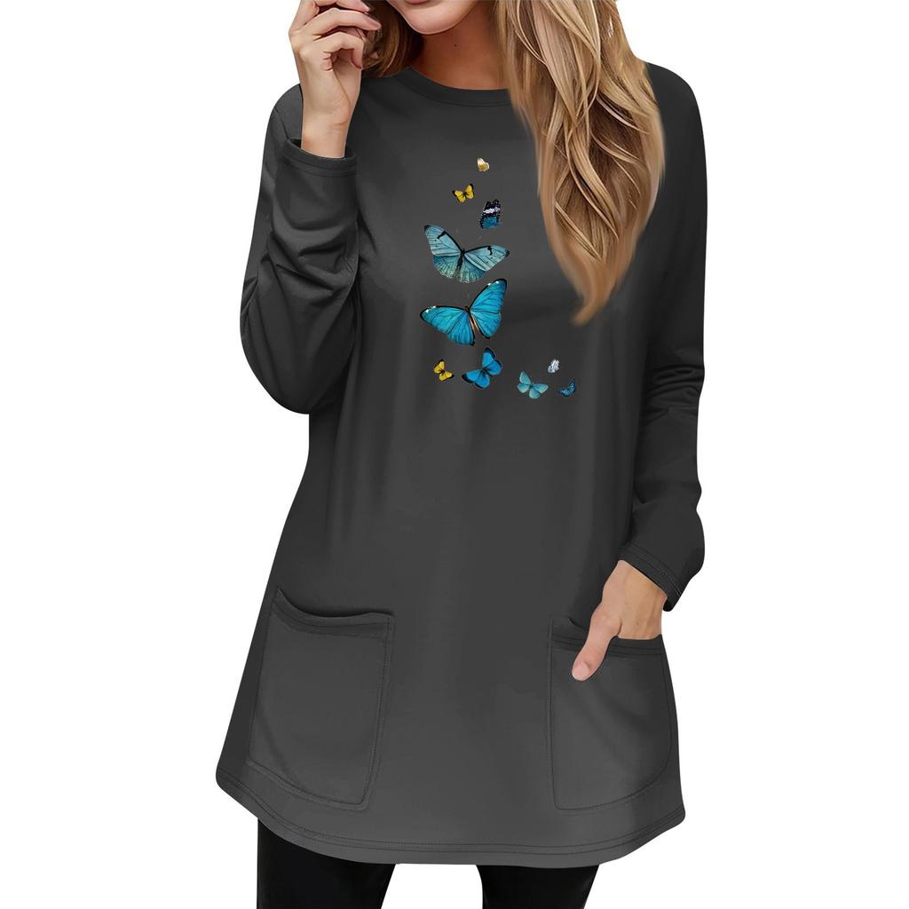 Женская толстовка, пуловер, спортивная одежда, карман, принт, повседневный топ с круглым вырезом и длинными рукавами