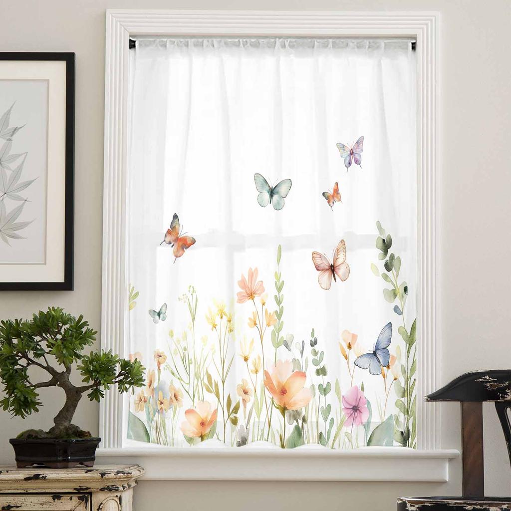 Бабочки, цветы и цветы, прозрачные шторы для детской спальни, гостиной, вуаль, занавески на окна, тюль, занавески