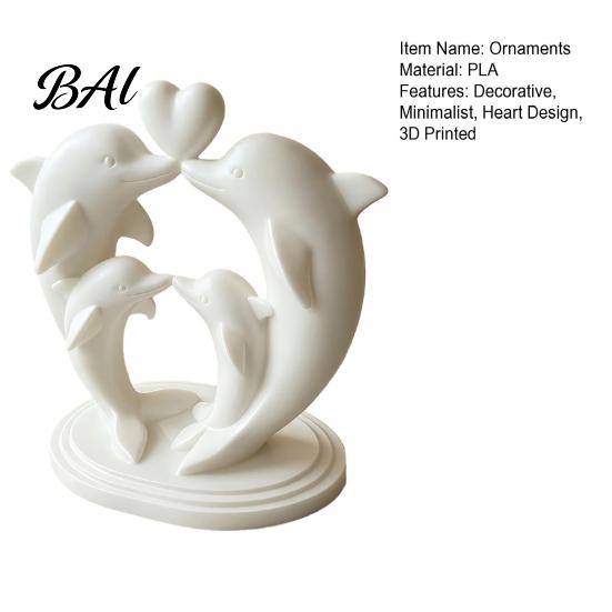 Artistic Desktop Ornaments for Wedding 3D Printed Dolphin Family of Four Ornament with Heart Design, Minimalist Soft Furnishings Entryway Animal