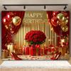 A pair of red high-heeled shoe theme background fabric, balloon and rose polyester fabric background, birthday wedding
