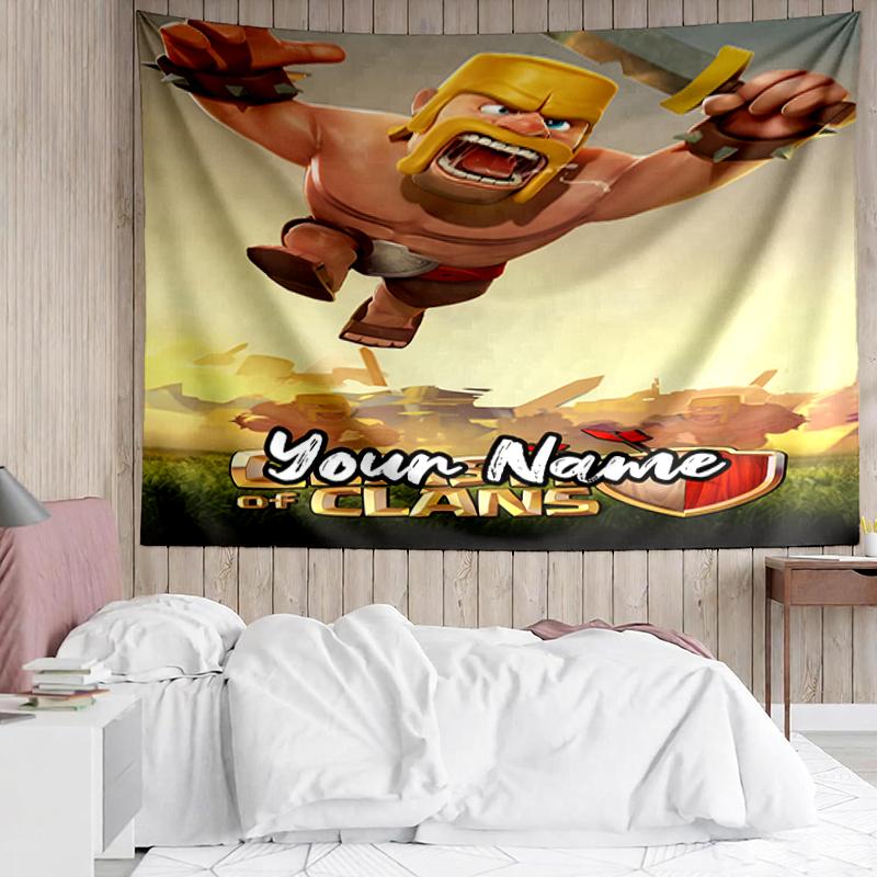 Custom Name Clash of Clans Print Tapestry, Backdrop, Easy Setup, Ideal for Bedroom, Office & Living Room, with Aesthetic Wall Hanging Decor.