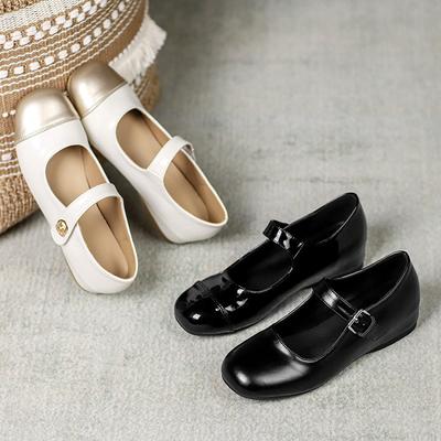 Абрикосовый маленький человек увеличение внутренней высоты 5 см балетки ремешок с пряжкой на одно слово квадратный носок легкий вырез маленький размер Мэри Джейн одинарная обувь женская