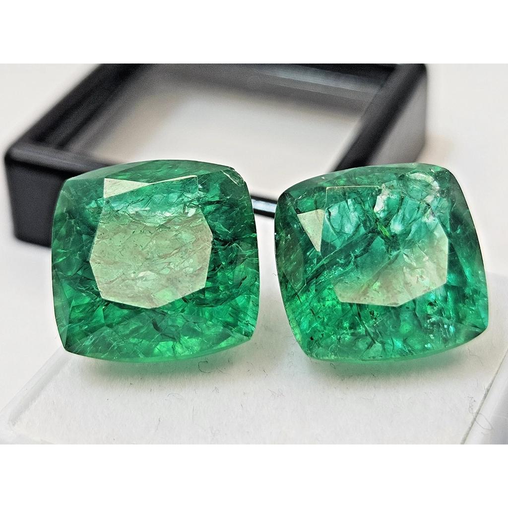 Natural Green Emerald Cushion Cut 19+ Ct Pair Fabulous Loose Gemstone