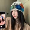 Женская шапка в японском стиле, милый этнический стиль, ручной вязки, весенне-летняя, тонкая, дышащая, шапка-повязка на голову, красочная цветочная шапка с ушками